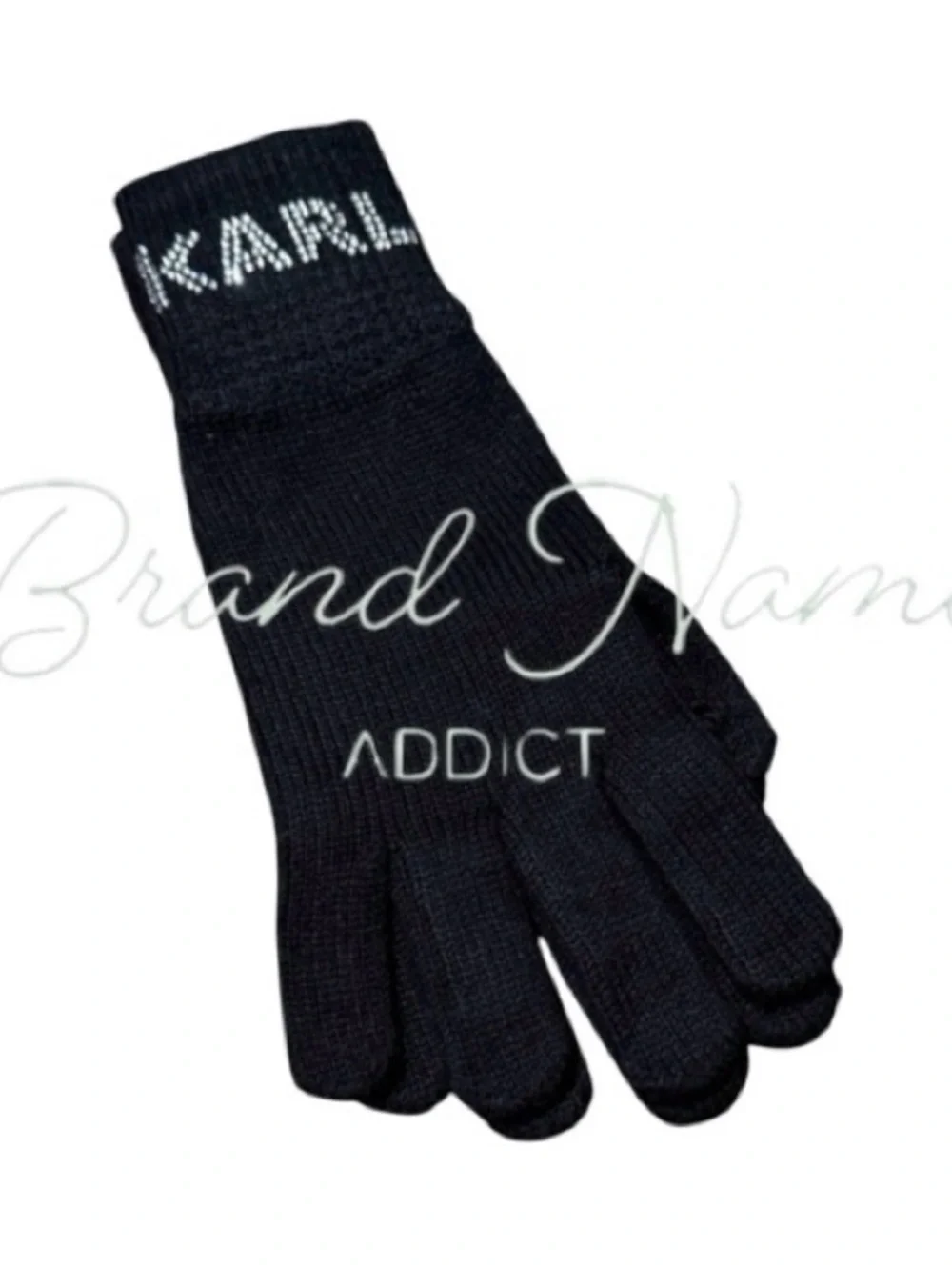 NEW Karl Lagerfeld Black Knit Beanie & Gloves with Crystal 'KARL' Accent SET 🖤